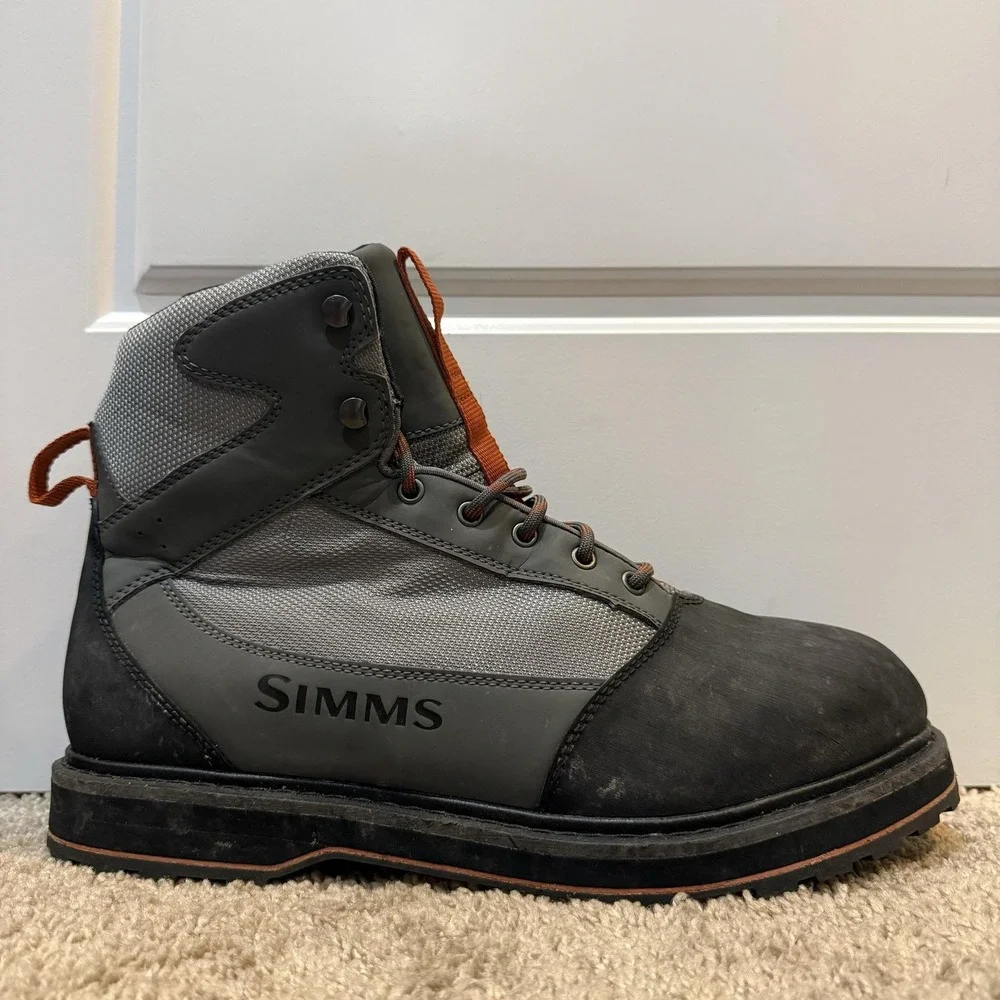 Simms Wading Boots Mens 13 Gray Mesh Rubber Sole Fly Fishing Gear 42612-00